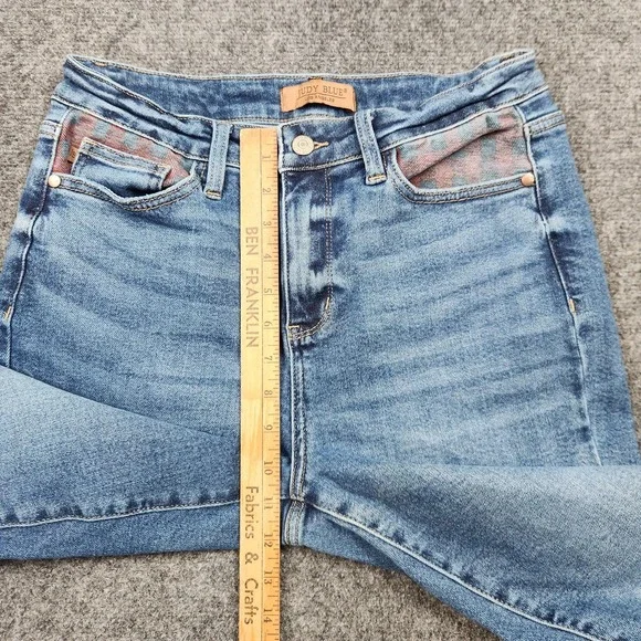 Judy Blue‎ Jeans Womens 9 29 Medium Wash Straight Plaid Patch Denim - Picture 6 of 9